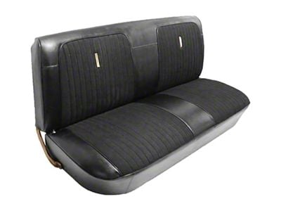 Front Bench Seat Upholstery Kit with 1.50-Inch Pleats; Black Encore Velour Cloth Inserts Kit with Black Oxen Vinyl Trim (67-72 F-100, F-250, F-350 Regular Cab)