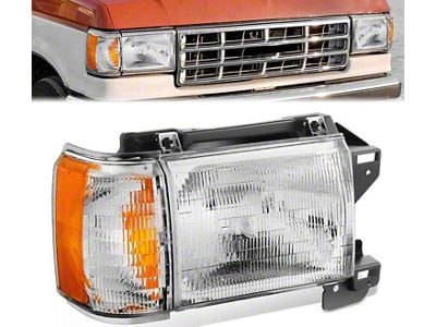 Factory Style Headlight; Chrome Housing; Clear Lens; Passenger Side (87-91 F-150, F-250, F-350)