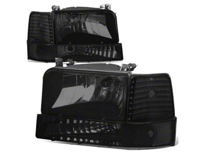 Factory Style Headlights with Amber Corners; Black Housing; Smoked Lens (92-96 F-150, F-250, F-350)