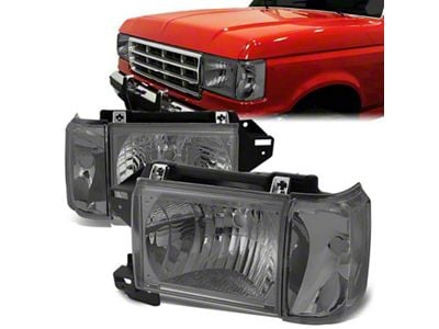 Factory Style Headlights with Clear Corners; Chrome Housing; Smoked Lens (87-91 F-150, F-250, F-350)