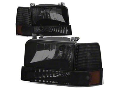 Factory Style Headlights with Clear Corners; Black Housing; Smoked Lens (92-96 F-150, F-250, F-350)