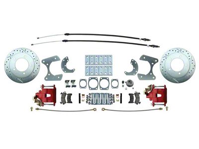 Ford 9-Inch High Performance Rear End Disc Brake Conversion Kit with E-Brake; Red Calipers (53-87 F-100, F-150, F-250, F-350)