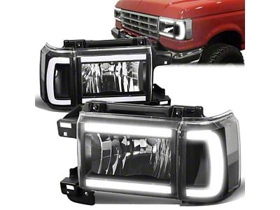 LED DRL Headlights with Clear Corners; Black Housing; Clear Lens (87-91 F-150, F-250, F-350)