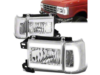 LED DRL Headlights with Clear Corners; Chrome Housing; Clear Lens (87-91 F-150, F-250, F-350)