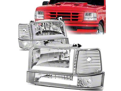 LED DRL Headlights with Clear Corners; Chrome Housing; Clear Lens (92-96 F-150, F-250, F-350)