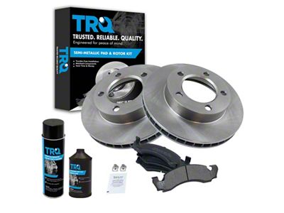 Semi-Metallic 5-Lug Brake Rotor, Pad, Brake Fluid and Cleaner Kit; Front (86-93 4WD F-150 w/ Auto Locking Hubs)