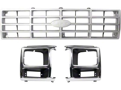 Upper Replacement Grille with Headlight Bezels; Black and Argent (82-86 F-150)