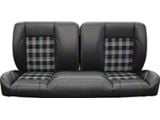 TMI Pro-Series Universal Sport Bench Seat; 60-Inch; Charcoal Black Verona Vinyl with Gray and Black Plaid Cloth and White Stitching (Universal; Some Adaptation May Be Required)