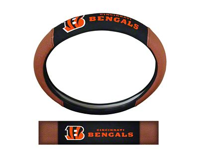 Grip Steering Wheel Cover with Cincinnati Bengals Logo; Tan and Black (Universal; Some Adaptation May Be Required)