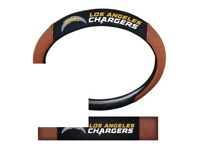 Grip Steering Wheel Cover with Los Angeles Chargers Logo; Tan and Black (Universal; Some Adaptation May Be Required)