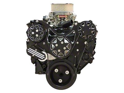 Front Drive System, Small Block Chevy, Black Silverline, NO AC with Power Steering