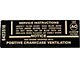 Full Size Chevy Air Cleaner Service Instructions Decal, 250ci/155hp, 1967