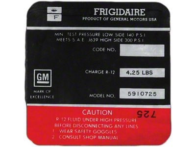 Full Size Chevy Air Conditioning Compressor Decal, Frigidaire, 1968