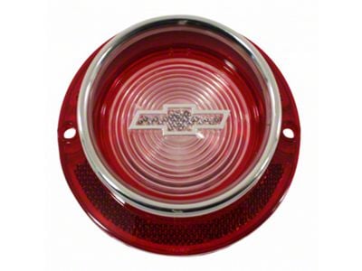 Full Size Chevy Back-Up Light Lens, With Bowtie Logo, With Chrome Trim, 1963