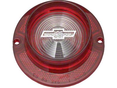 Full Size Chevy Back-Up Light Lens, With Chrome Bowtie Logo, 1963