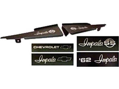 Full Size Chevy Core Support Filler Panels, Black Anodized,With Logo/Design, 1962