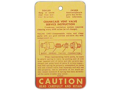 Crankcase Vent Valve Service Instruction Tag,59-65