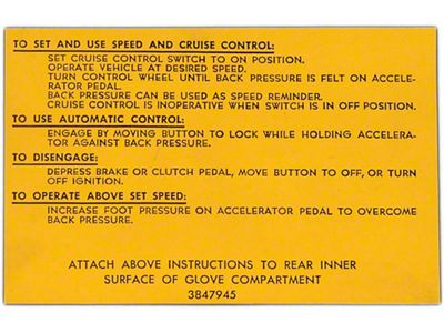 Full Size Chevy Cruise Control Instructions Decal, 1962-1966