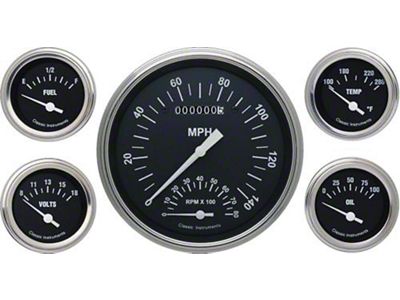 Classic Instruments Full Size Chevy Custom Gauge Set, Black Face, With White Lettering, Hot Rod, Classic Instruments, 1959-1960