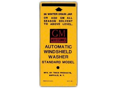 Full Size Chevy GM Windshield Bottle Bracket Decal, 1958-1961