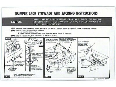 Full Size Chevy Jack Stowage & Jacking Instructions Sheet, 1959