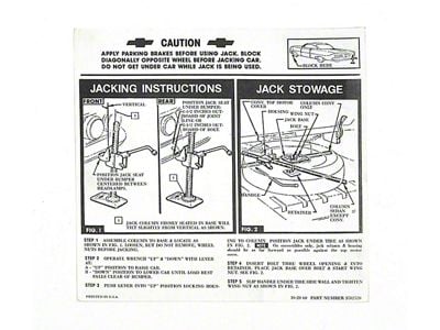 Full Size Chevy Jack Stowage & Jacking Instructions Sheet, 1961