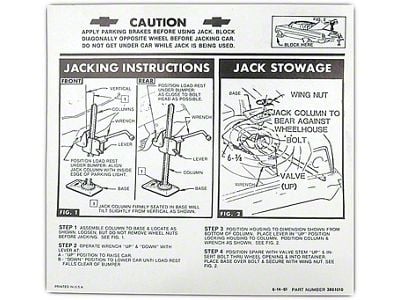 Full Size Chevy Jack Stowage & Jacking Instructions Sheet, Convertible, 1962 (Impala Convertible)