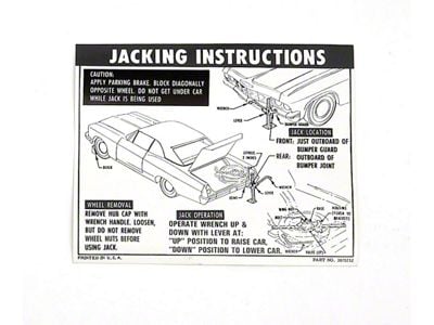 Jack Stowage & Jacking Instructions Sheet,Conv,1965 (Impala Convertible)