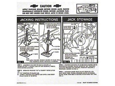 Jack Stowage & Jacking Instructions Sheet,Hardtop/Sedan,1962 (Biscayne Sedan, Two-Door)