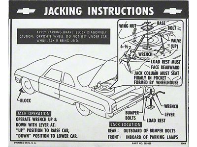 Jack Stowage/Jacking Instructions Sheet,Hardtop/Sedan,1964