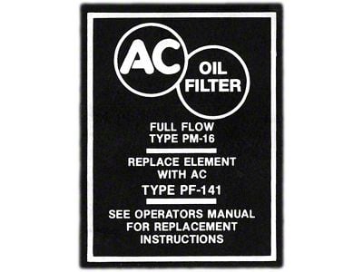 Full Size Chevy Oil Filter Decal, Canister PF141, 1958-1964