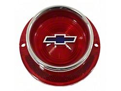 Full Size Chevy Taillight Lens Red with Blue Bowtie Logo, With Chrome Molding 1963