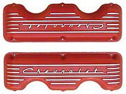 Full Size Chevy Valve Covers, 348ci & 409ci, Orange Powder Coated, 1958-1965