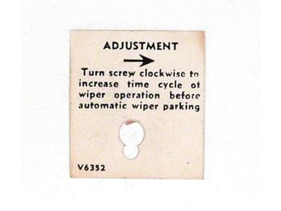 Full Size Chevy Windshield Washer Adjustment Tag, 1958-1960