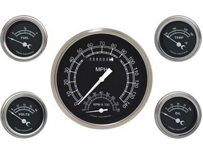 Classic Instruments Full Size Chevy Custom Gauge Set, Black Face, With White Lettering, Traditional, Classic Instruments, 1959-1960