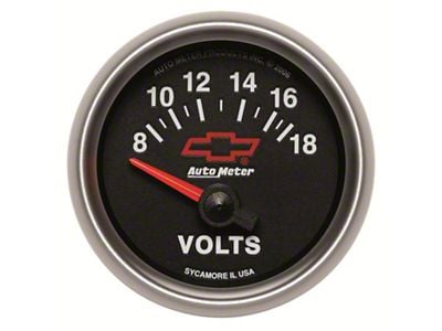 Auto Meter Chevy Black Series 2-1/16-Inch Voltmeter Gauge; 8-18V