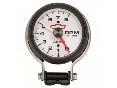 Auto Meter Chevy White Series 3-3/4-Inch Pedestal Tachometer with Shift Light; 0-10000 RPM