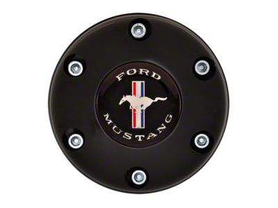 GT Performance Euro/Gasser Horn Button with Mustang Logo; 6-Hole; Black (Universal; Some Adaptation May Be Required)