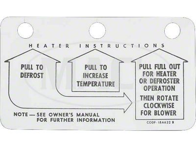 Heater Instruction Tag, Comet, 1961-1963