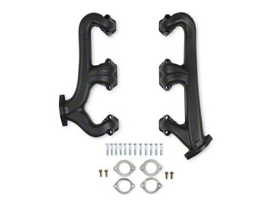 Hooker BlackHeart 2.50-Inch Exhaust Manifold with Raised D-Port; Black Ceramic (71-74 Small Block V8 Firebird)