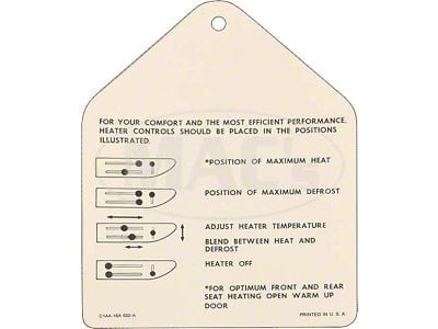 Instruction Tag, Heater, Galaxie, 1961