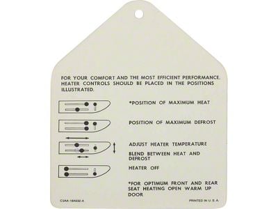 Instruction Tag, Heater, Galaxie, 1962