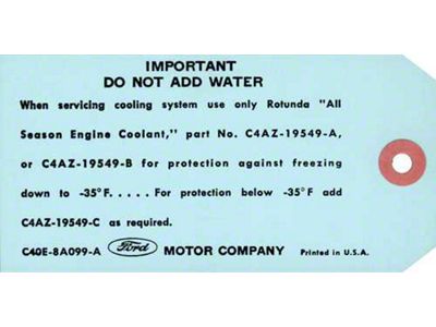 Instruction Tag - Important: Do Not Add Water - Ford