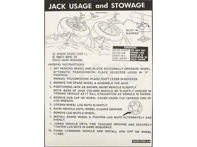 Jack Instruction Decal, Torino, 1974-1976