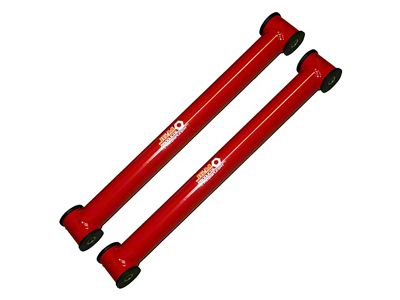 J&M Non-Adjustable Rear Lower Control Arms with 3-Piece Poly Ball Bushings; Red (82-92 Camaro)