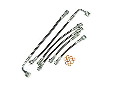 J&M C5/C6 Brake Conversion Stainless Steel Teflon Brake Hose Kit; Clear Outer Cover; Front and Rear (98-02 5.7L Firebird w/ Traction Control)