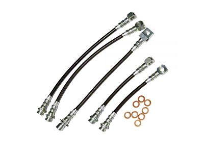 J&M Stainless Steel Teflon Brake Hose Kit; Black Outer Cover; Front and Rear (93-97 Firebird w/o Traction Control)