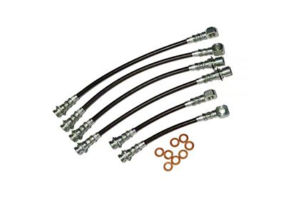 J&M Stainless Steel Teflon Brake Hose Kit; Black Outer Cover; Front and Rear (93-97 Firebird w/ Traction Control)