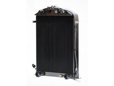 Johnson's Radiator Works 1-Inch Short Radiator without Transmission Cooler; Dual 1.25-Inch Inlet / Bottom Dual 1.75-Inch Outlet (1932 Ford Car, Ford Truck w/ Flathead Engine & w/o Air Conditioning)