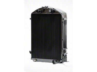 Johnson's Radiator Works 1-Inch Short Radiator with Transmission Cooler; Center 1.50-Inch Inlet / Bottom Right 1.75-Inch Outlet (1932 Ford Car, Ford Truck w/ Small or Big Block Chevy Engine & w/o Air Conditioning)